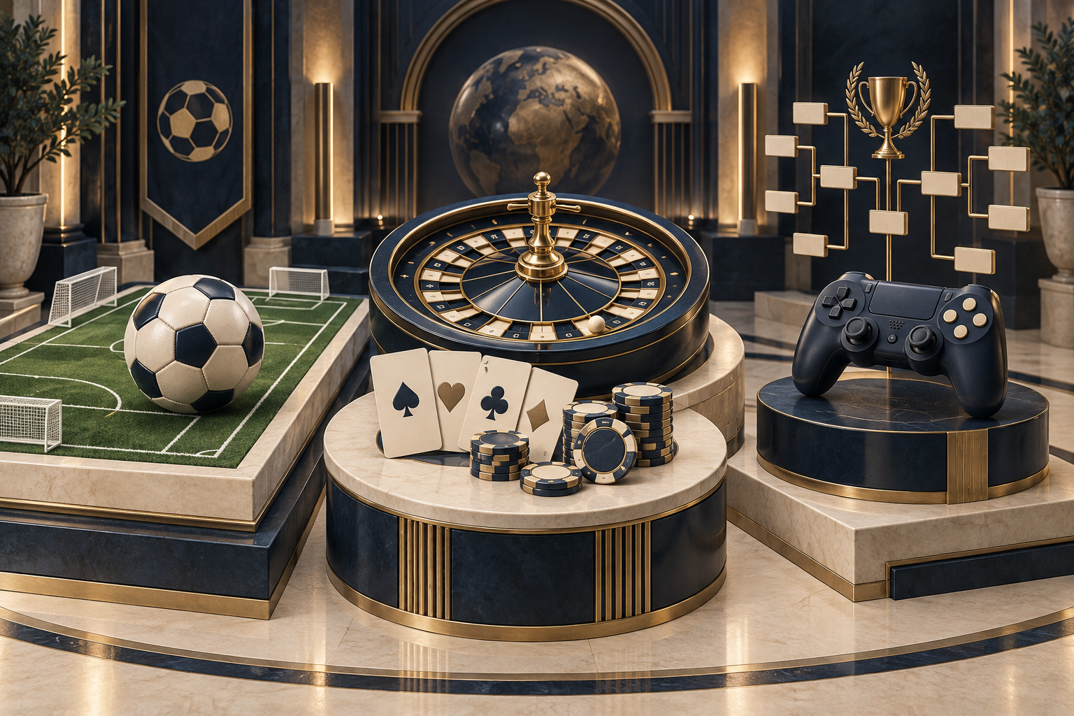 Ilustrasi HOKIVIP: sepak bola, meja permainan, dan esports