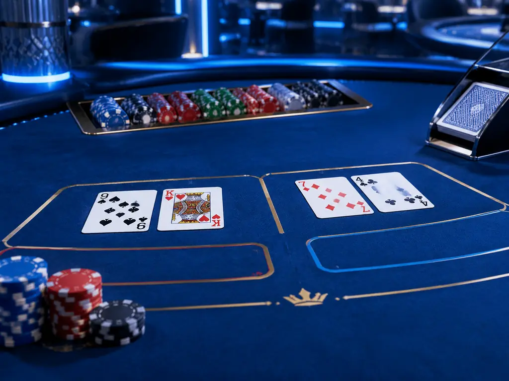 Kartu dan sepatu kartu di meja baccarat