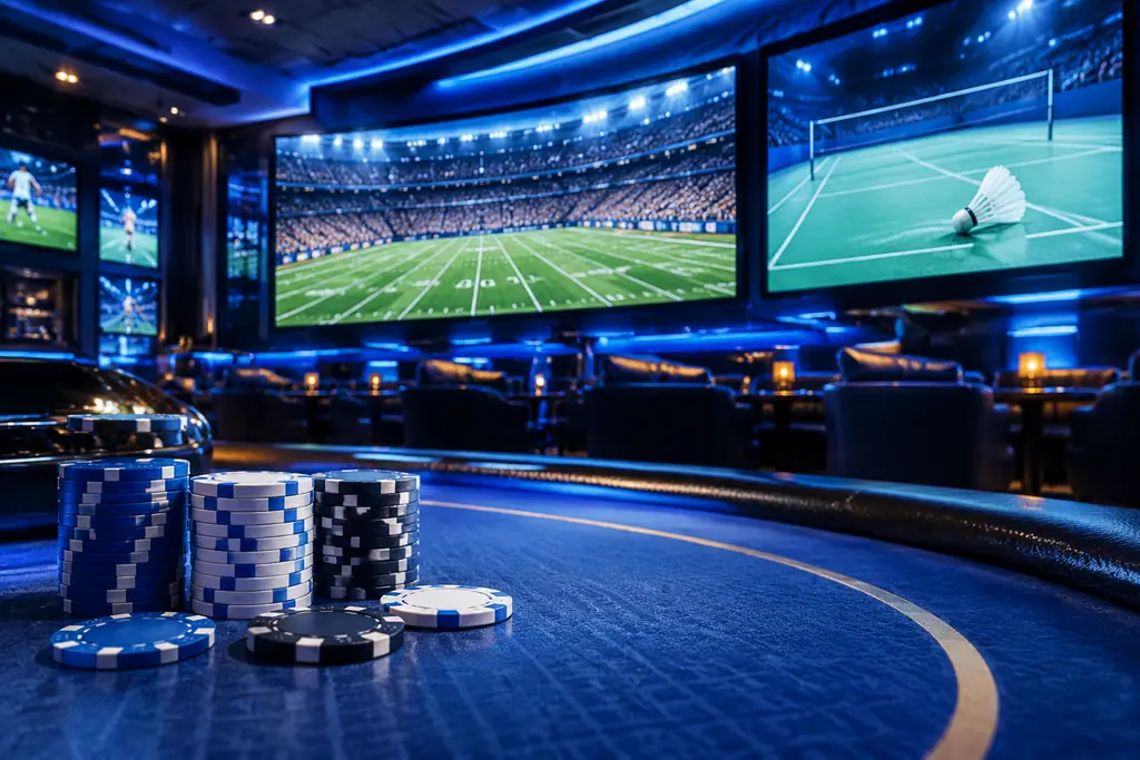 Layar lapangan olahraga di ruang sportsbook kasino